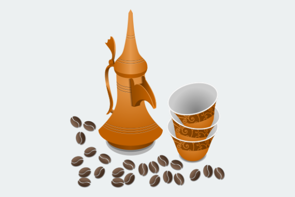 Arab Coffee Pot and Cups with Beans