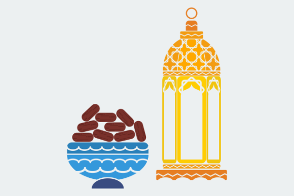 Flat Style Arabian Lamp and Dates Fruit: A Versatile Design Element for Cultural and Religious Projects